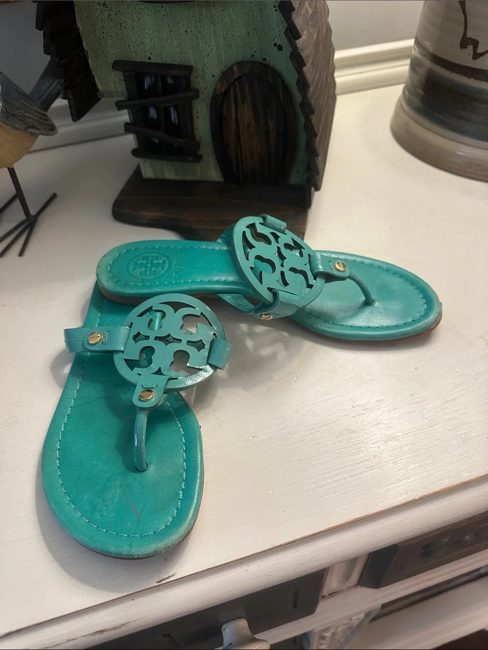 Tory Burch Teal Miller Flats Sandals 6.5
